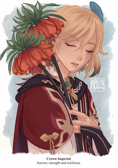 First piece of my personal Genshin x Floriography project